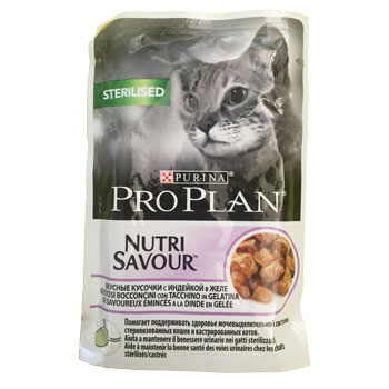 PROPLAN CAT STERILISED NUTRISAVOUR IN GELATINA CON TACCHINO  85g