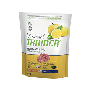 TRAINER NATURAL DOG ADULT SMALL & TOY MANZO E RISO 800g OFF.